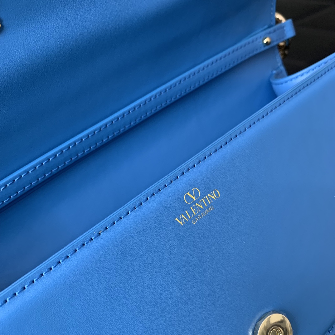 Valentino Garavani Loco Shoulder Bag in Blue Calfskin Leather